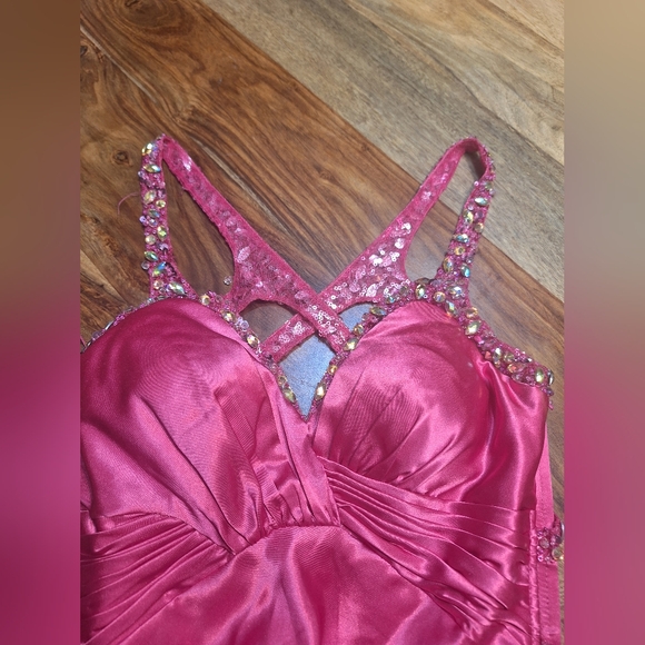 La Femme Pink Satin Sequin Gown - Picture 5 of 7